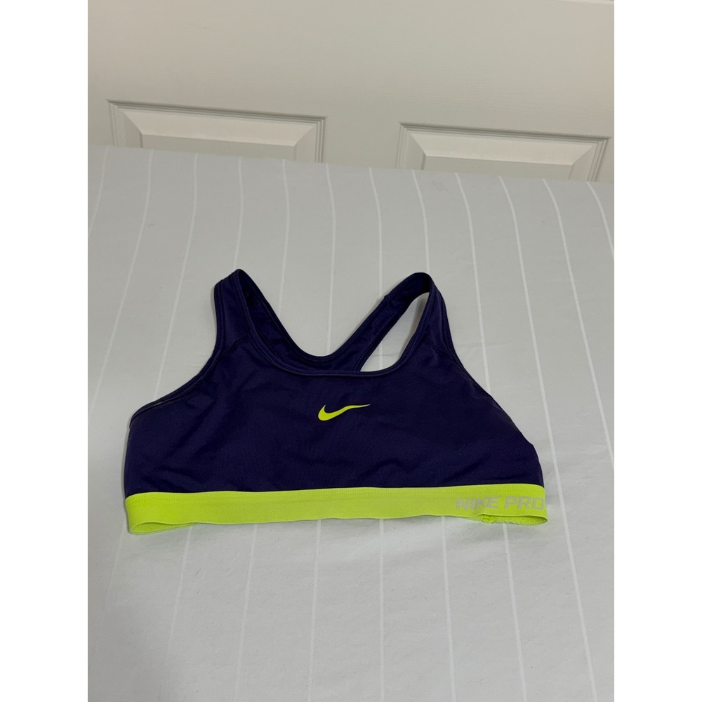 Nike Pro Sports‎ Bra Purple Neon Yellow Racerback Swoosh Athletic Training Top